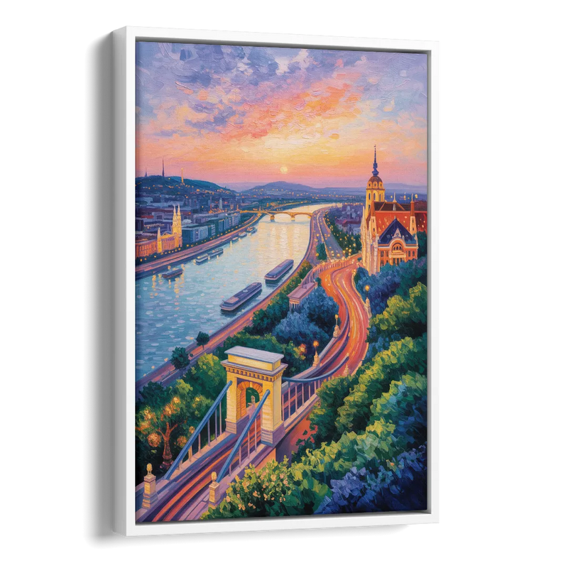 Gellért Hill Sunset Side - White Canvas Wall Art