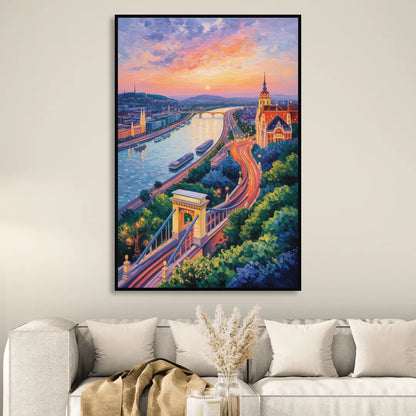 Gellért Hill Sunset Sitting Room - Black Canvas Wall Art