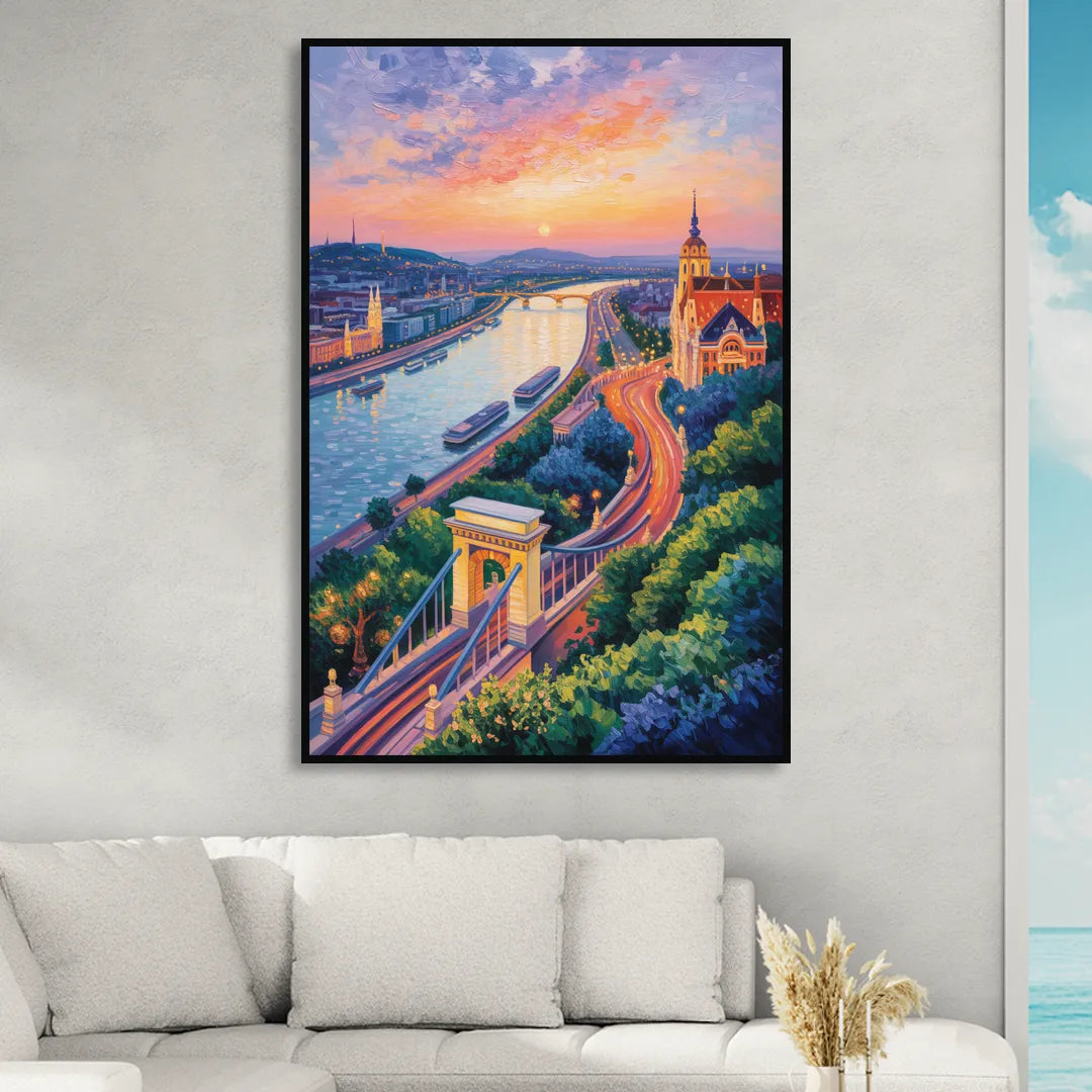 Gellért Hill Sunset Living Room - Black Canvas Wall Art
