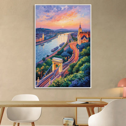 Gellért Hill Sunset Living Room - White Canvas Wall Art
