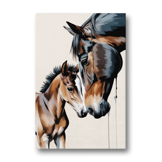 Gentle Horse and Foal Bonding - Canvas Wall Art - Front