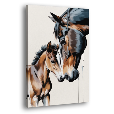 Gentle Horse and Foal Bonding - Canvas Wall Art - Side