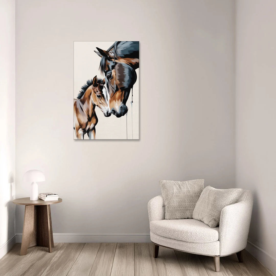 Gentle Horse and Foal Bonding - Canvas Wall Art - Sofa - 24x36