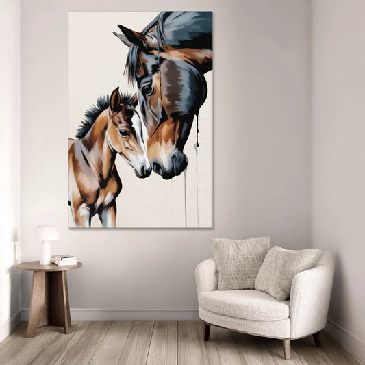 Gentle Horse and Foal Bonding - Canvas Wall Art - Sofa - 40x60