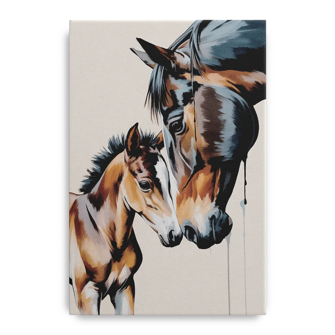 Gentle Horse and Foal Bonding - Canvas Wall Art