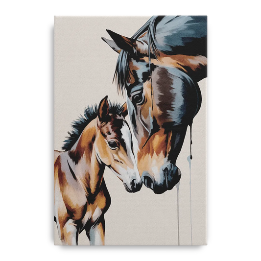 Gentle Horse and Foal Bonding - Canvas Wall Art