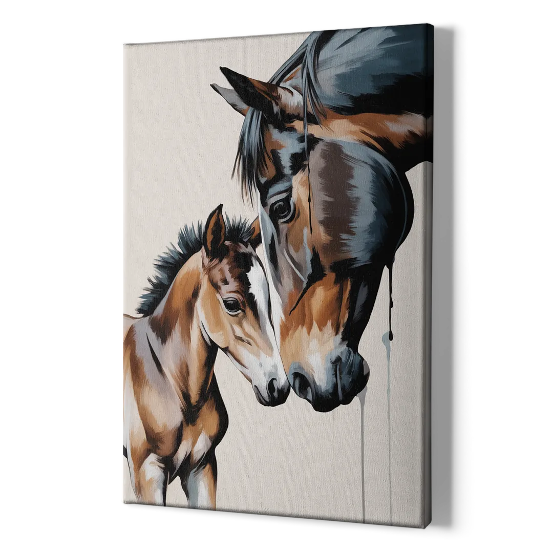 Gentle Horse and Foal Bonding - Canvas Print Art Sides