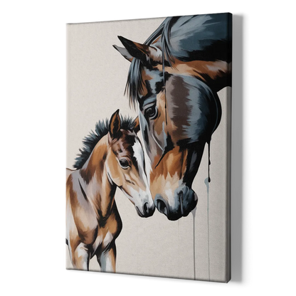 Gentle Horse and Foal Bonding - Canvas Print Art Sides