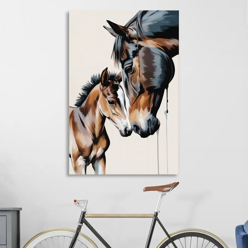 Gentle Horse and Foal Bonding Sitting Room - Canvas Wall Art