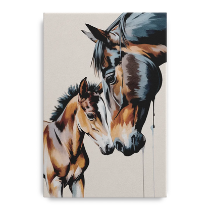 Gentle Horse and Foal Bonding Front - Canvas Wall Art