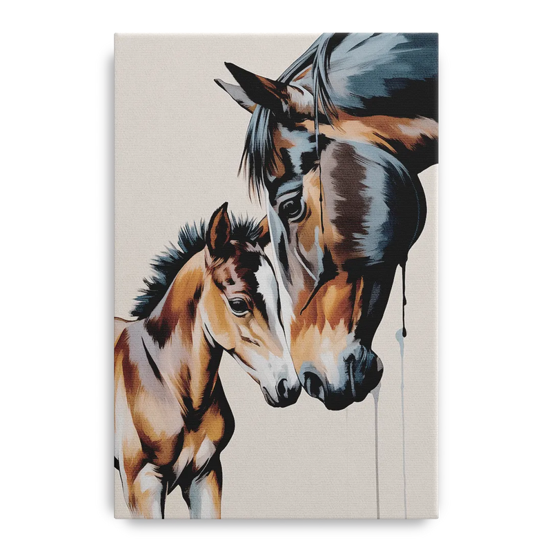 Gentle Horse and Foal Bonding Front - Canvas Wall Art