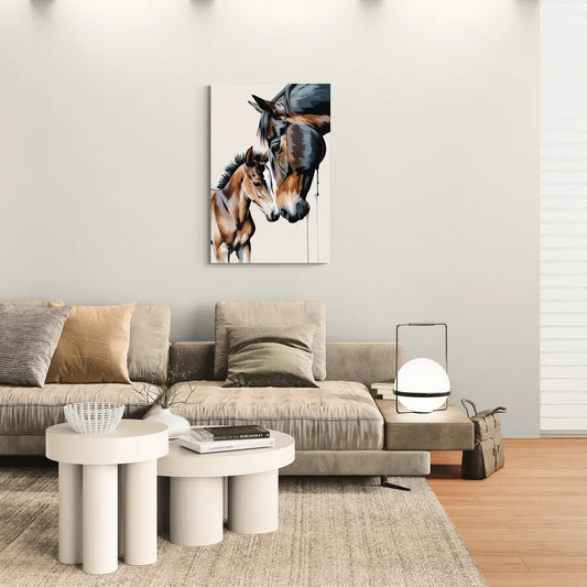 Gentle Horse and Foal Bonding - Canvas Wall Art Living Room