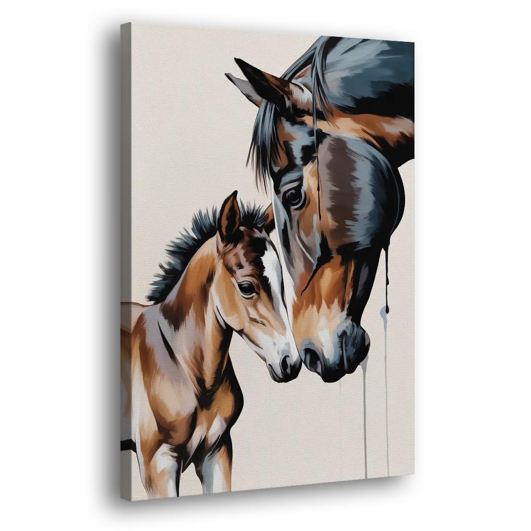 Gentle Horse and Foal Bonding Side - Canvas Wall Art
