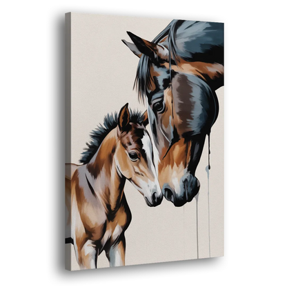 Gentle Horse and Foal Bonding Side - Canvas Wall Art