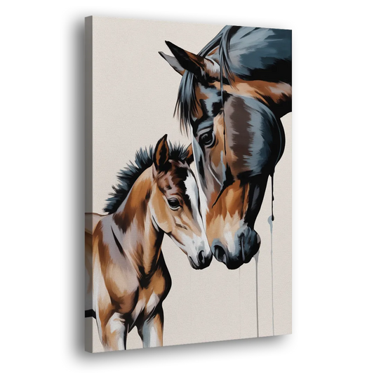 Gentle Horse and Foal Bonding Side - Canvas Wall Art