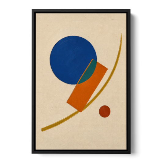 Geometric Abstract Art with Cobalt Sun and Tail Fin - Black Framed Canvas Wall Art - Front