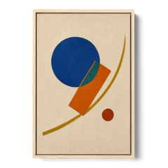 Geometric Abstract Art with Cobalt Sun and Tail Fin - Oak Framed Canvas Wall Art - Front