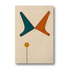Geometric Abstract Painting of Crossed Teal and Orange Boomerangs - Canvas Wall Art - Front