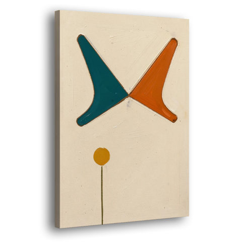 Geometric Abstract Painting of Crossed Teal and Orange Boomerangs - Canvas Wall Art - Side