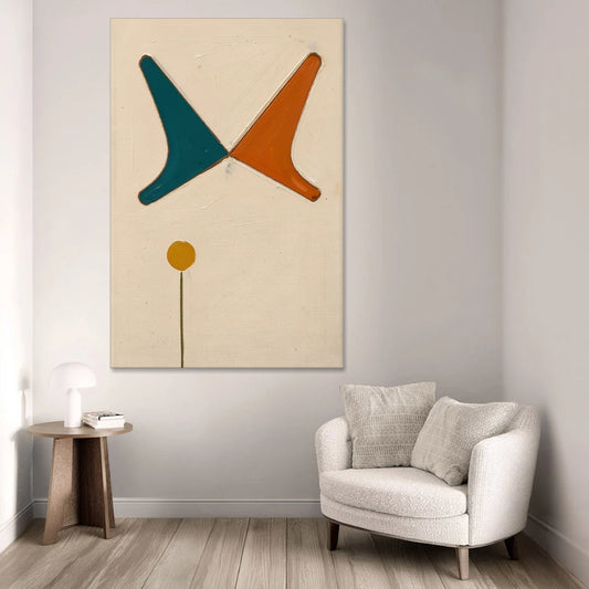 Geometric Abstract Painting of Crossed Teal and Orange Boomerangs - Canvas Wall Art - Sofa - 40x60