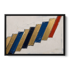 Geometric Abstract Wall Art in Cobalt and Gold Steps - Black Framed Canvas Wall Art - Front