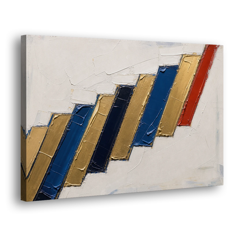 Geometric Abstract Wall Art in Cobalt and Gold Steps - Canvas Wall Art - Side
