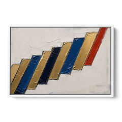 Geometric Abstract Wall Art in Cobalt and Gold Steps - White Framed Canvas Wall Art - Front