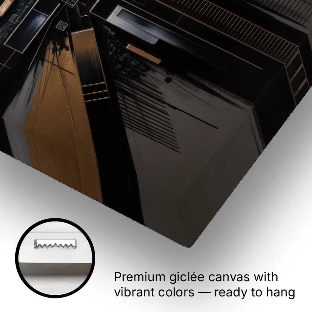 Geometric Cityscape Black Abstract - Canvas Wall Art - Gallery Wrap Corner