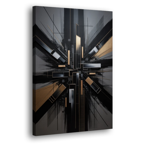 Geometric Cityscape Black Abstract - Canvas Wall Art - Side