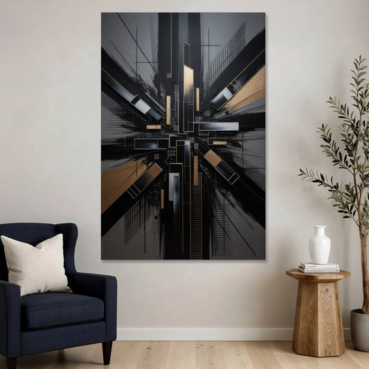 Geometric Cityscape Black Abstract - Canvas Wall Art - Sofa - 40x60