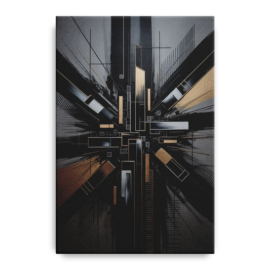Geometric Cityscape Black Abstract - Canvas Wall Art
