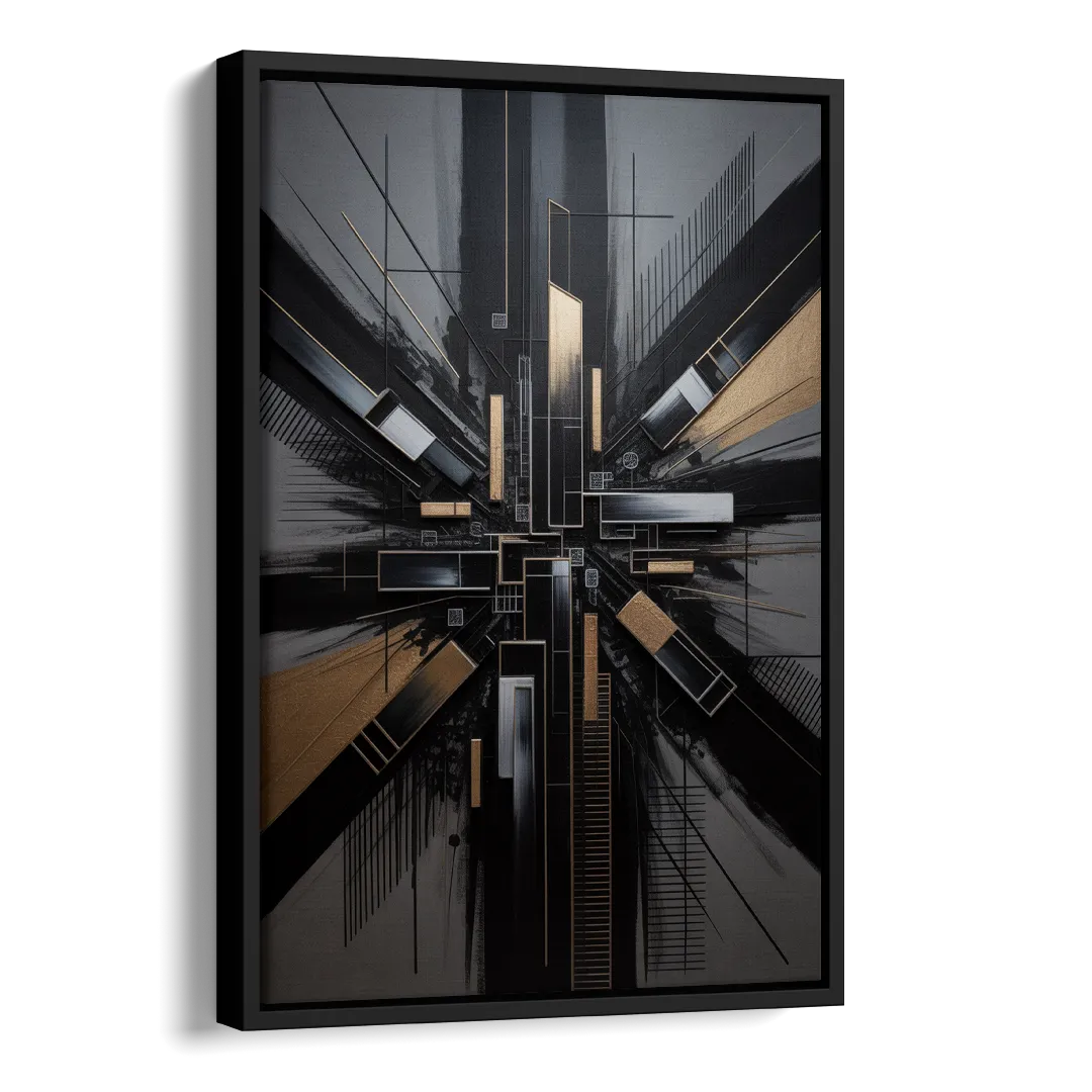 Geometric Cityscape Black Abstract Side - Black Canvas Wall Art