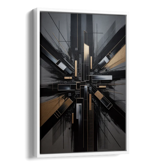Geometric Cityscape Black Abstract Side - White Canvas Wall Art