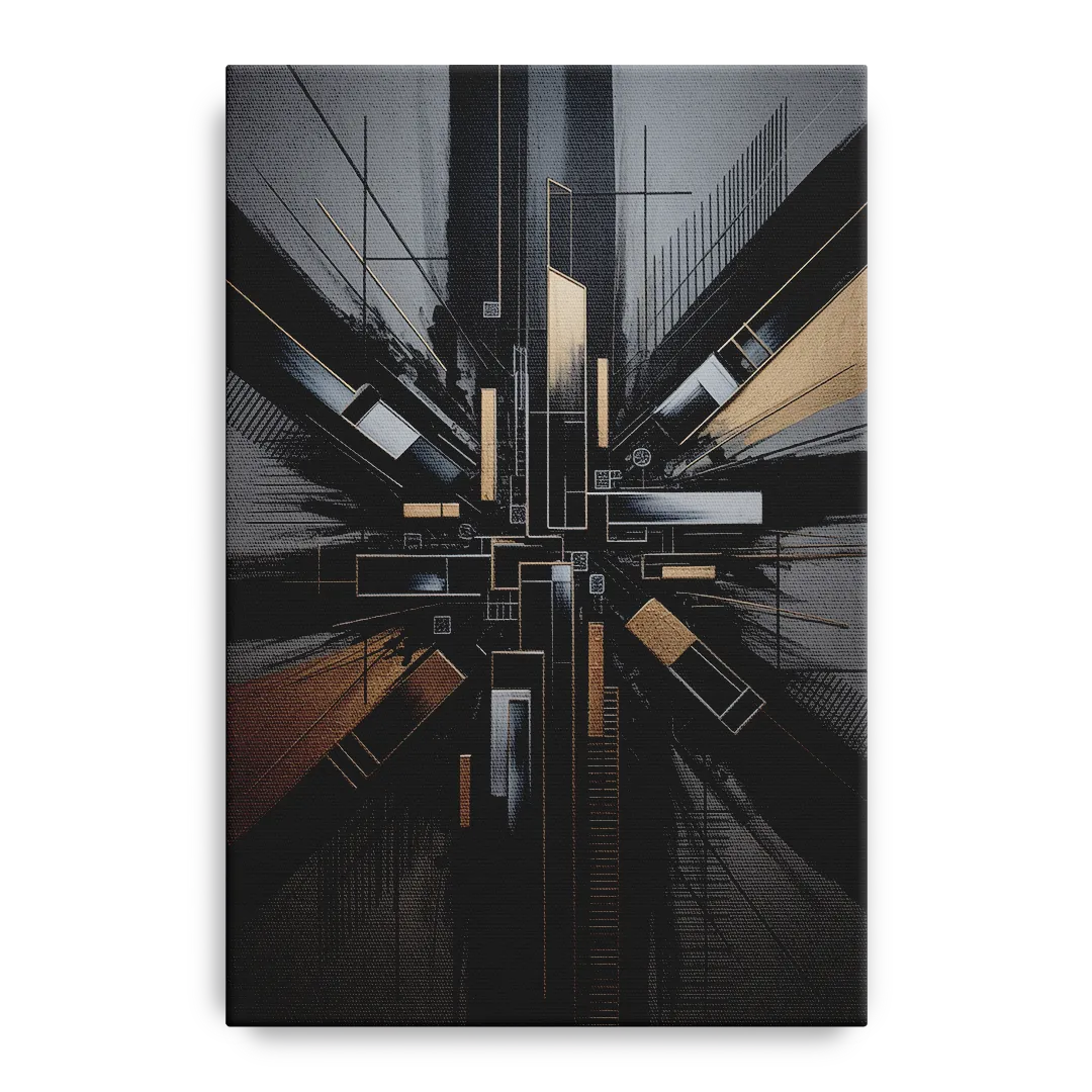 Geometric Cityscape Black Abstract Front - Canvas Wall Art
