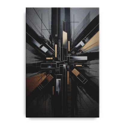 Geometric Cityscape Black Abstract Front - Canvas Wall Art