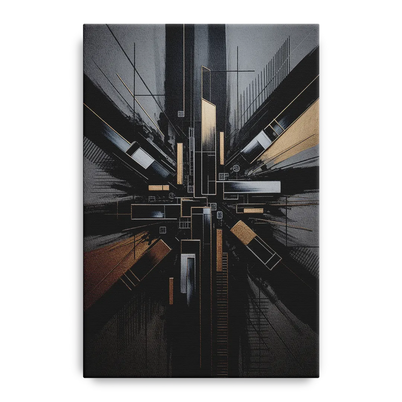 Geometric Cityscape Black Abstract Front - Canvas Wall Art