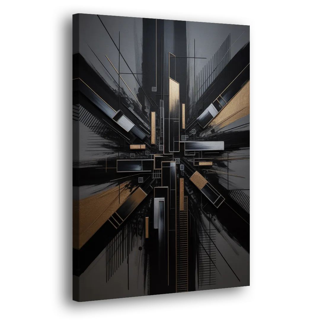 Geometric Cityscape Black Abstract Side - Canvas Wall Art
