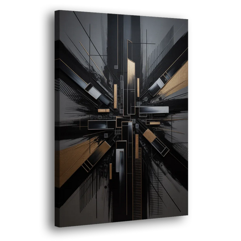 Geometric Cityscape Black Abstract - Canvas Wall Art