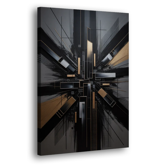 Geometric Cityscape Black Abstract Side - Canvas Wall Art
