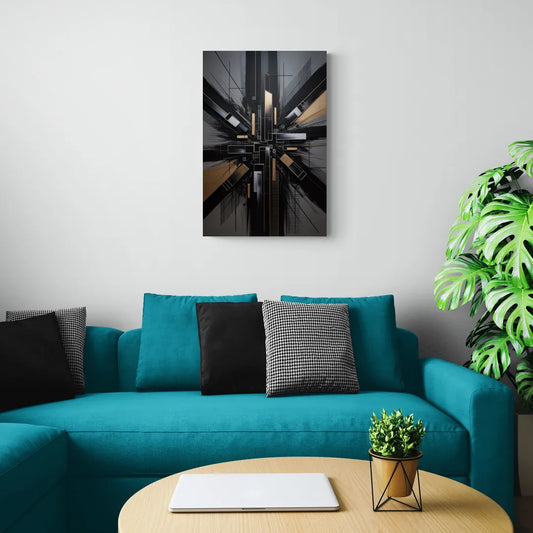 Geometric Cityscape Black Abstract - Canvas Wall Art Living Room
