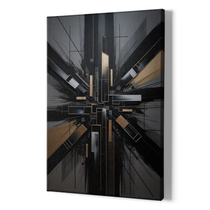 Geometric Cityscape Black Abstract - Canvas Print Art Sides