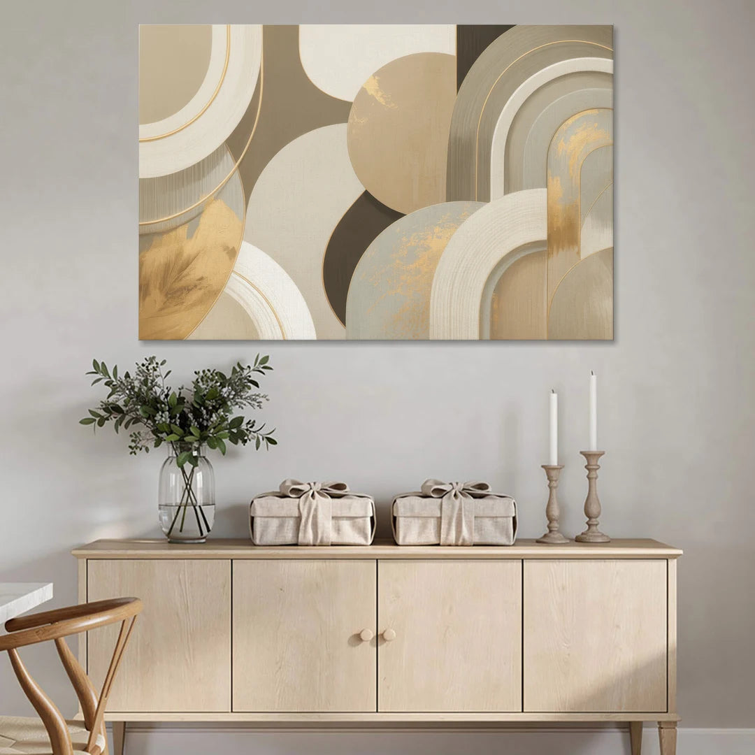 Geometric Elegance Beige Abstract - Canvas Wall Art - Coffee Table - 60x40