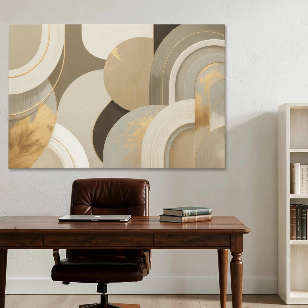 Geometric Elegance Beige Abstract - Canvas Wall Art - Office - 60x40