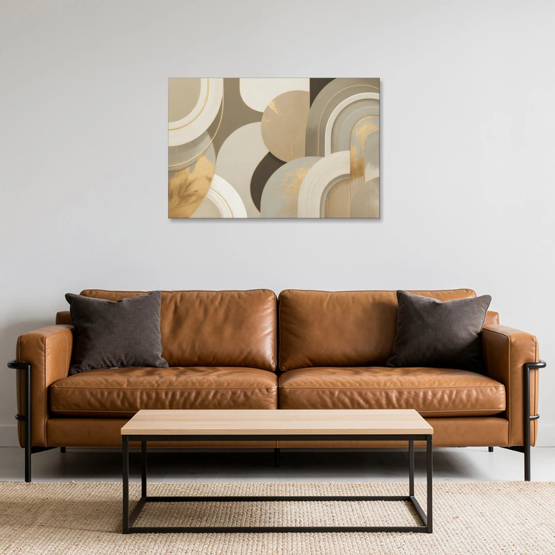 Geometric Elegance Beige Abstract - Canvas Wall Art - Sofa - 36x24
