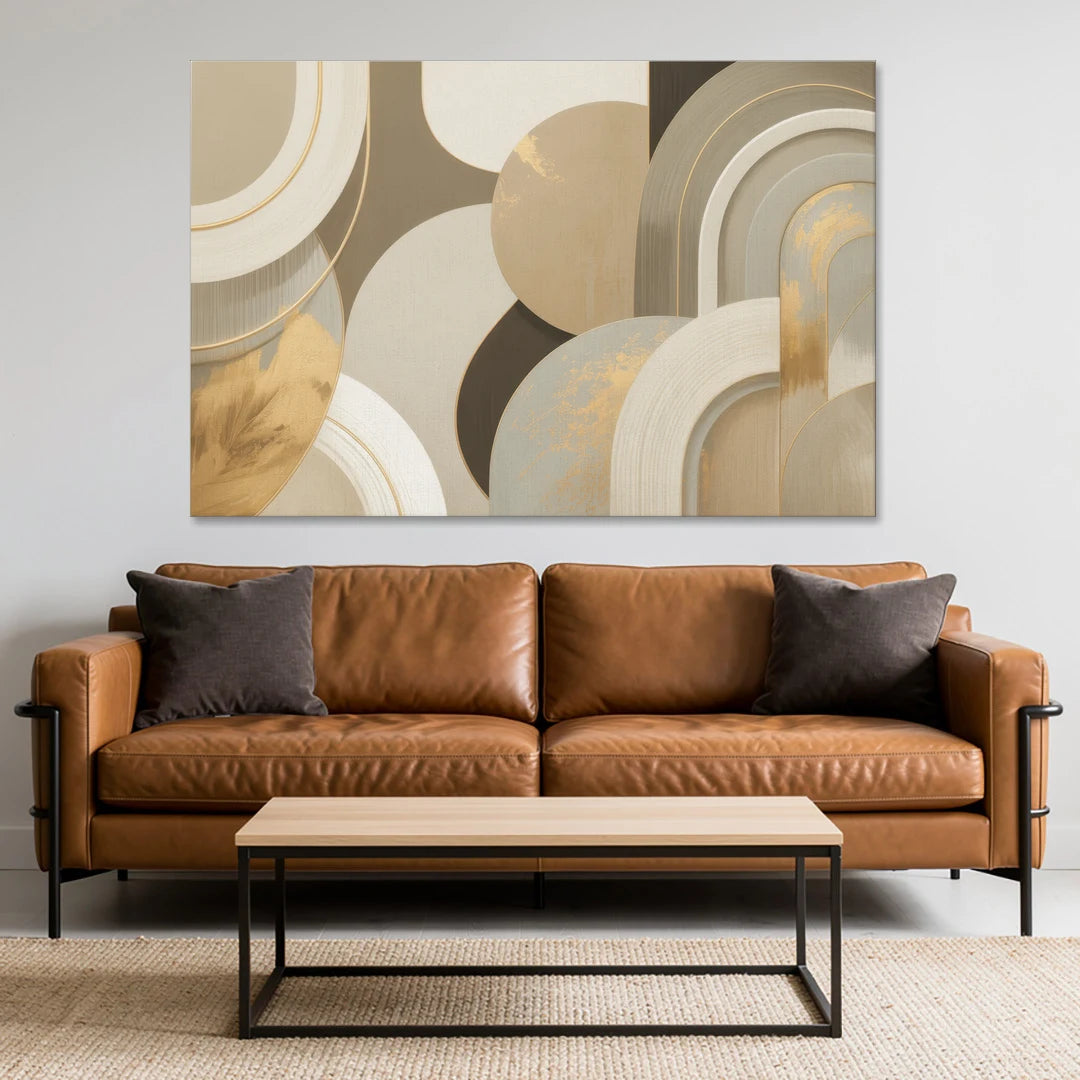 Geometric Elegance Beige Abstract - Canvas Wall Art - Sofa - 60x40