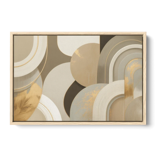 Geometric Elegance Beige Abstract - Oak Framed Canvas Wall Art - Front