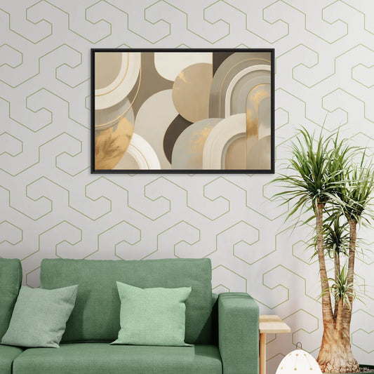 Geometric Elegance Beige Abstract - Living Room Black Frame Canvas