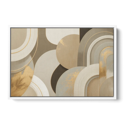Geometric Elegance Beige Abstract - White Frame Canvas