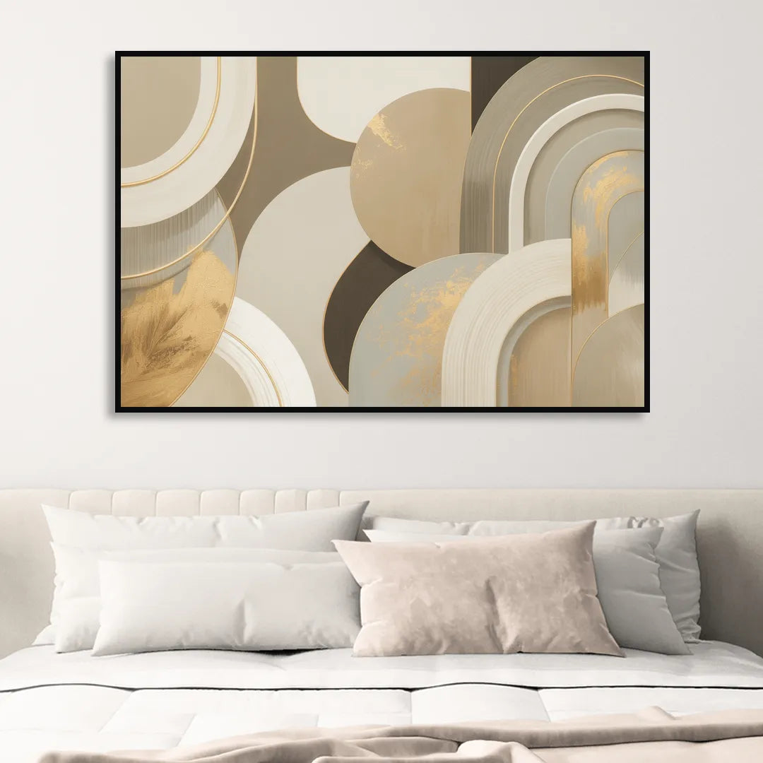 Geometric Elegance Beige Abstract Sitting Room - Black Canvas Wall Art