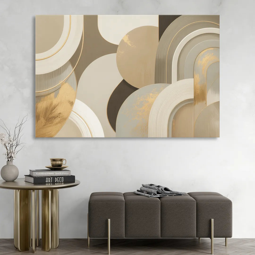 Geometric Elegance Beige Abstract Sitting Room - Canvas Wall Art